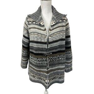 J. Jill Chunky Open Cardigan Wool Blend Women's Petite MP‎ Gray Stripe EUC